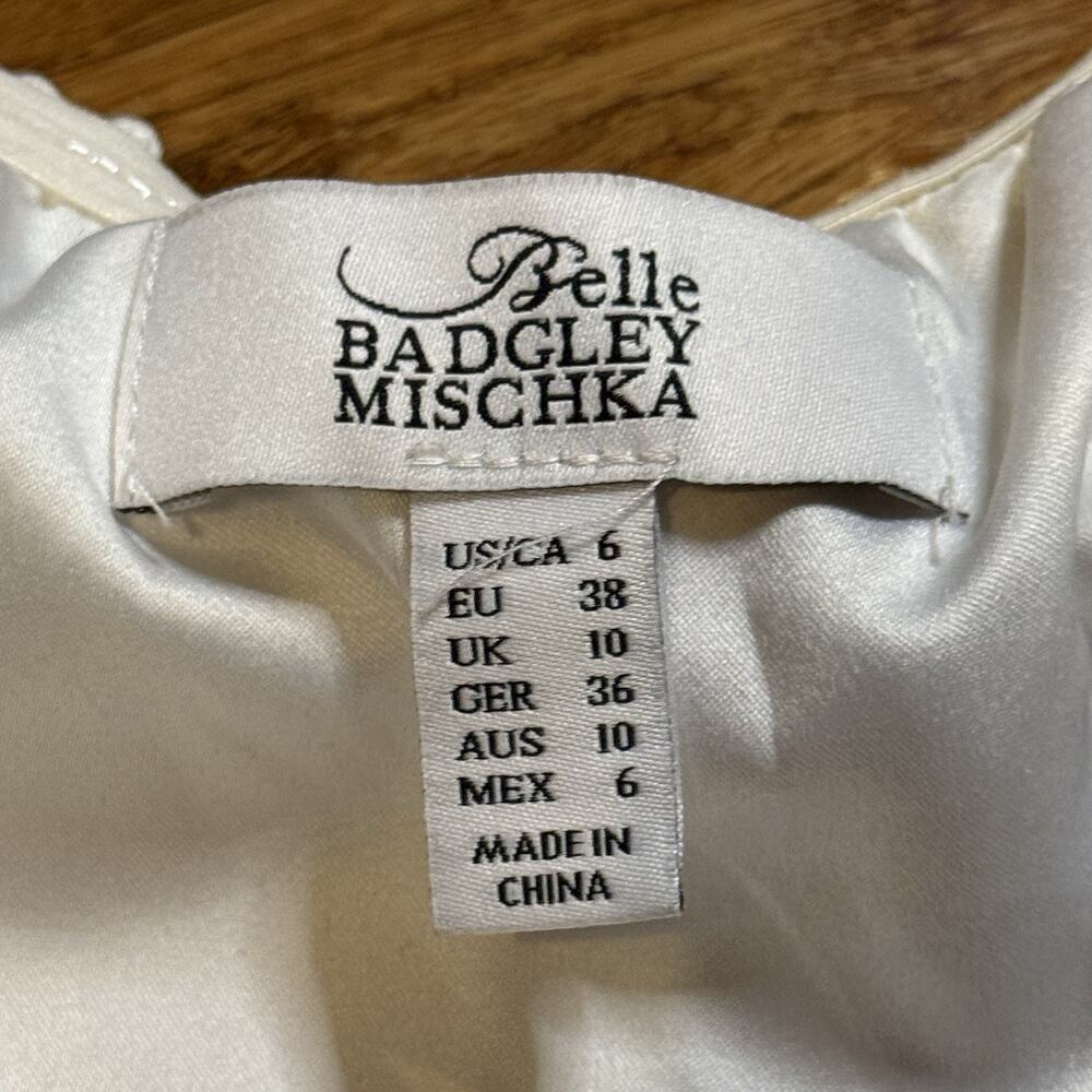 Belle Badgley Mischka Greta Backless Midi Dress Size 6 Green Cream Floral Print - Picture 5 of 13